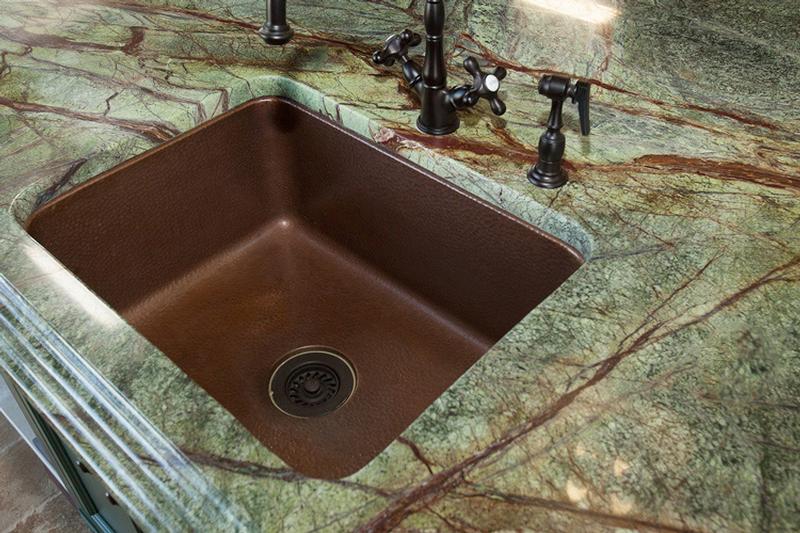 Countertop Rainforest Granite With Copper Sink Micka Cabinets